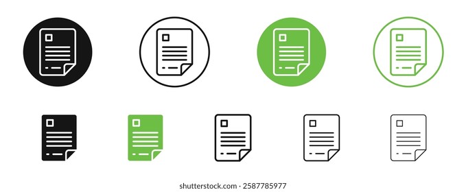 Document icons in black and green colors collection
