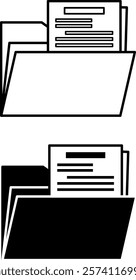 Document Icons. Black and White Vector Icons. Open Document Folder. Office Concept