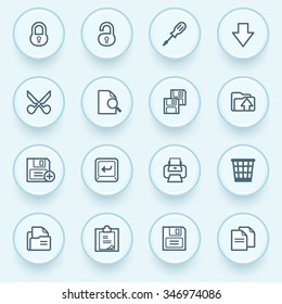 Document icons with buttons on blue background.