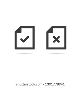 Document Icons With Check Mark and X Mark