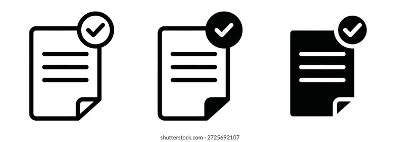 Ícones de documento com marcas de seleção para aprovação e validação, Ícones de documento Pixel perfeito. Conjunto de ícones do documento. Conjunto de 30 ícones de estrutura de tópicos relacionados a documento, arquivos, mensagem, ícones de documento em estilo diferente