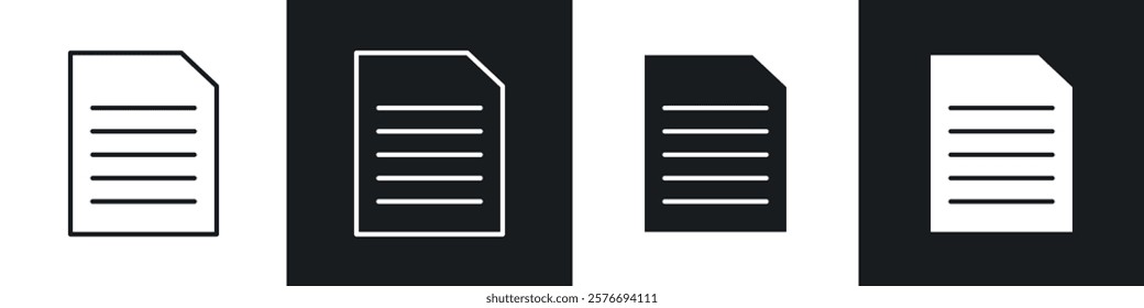 Document icons collection in black and white solid and line style