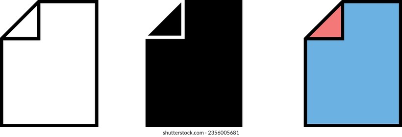 Conjunto de colecciones de iconos de documento. Versión de papel alineada, aislada y coloreada. Icono de archivo. Ilustración vectorial
