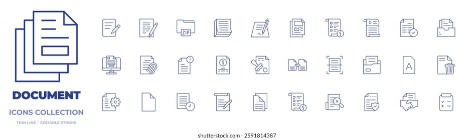 Document icons collection. Thin Line icons, editable stroke. computer, documents, document, contract, writing, sign, agreement, files, file, new document.