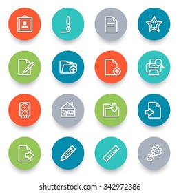 Document icons with color buttons. Flat design.