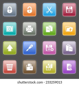 Document icons with color buttons on black background.