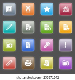 Document icons with color buttons on black background.