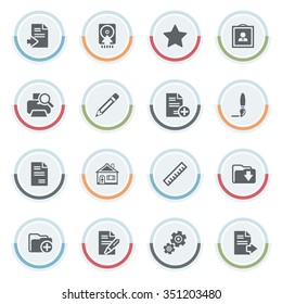 Document icons with color stickers.