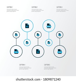 Document icons colored set with file jpg, file svg, file midi and other script elements. Isolated vector illustration document icons.