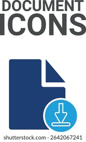 Document icons: It contains upload, document, link, download file, folder, data, and PDF icons. Solid icon collection. Vector illustration.