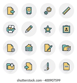 Document icons. Contour lines with color fills. Flat design.