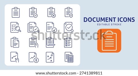 Document Icons. Editable Stroke. Set of thin line icons symbol collection.