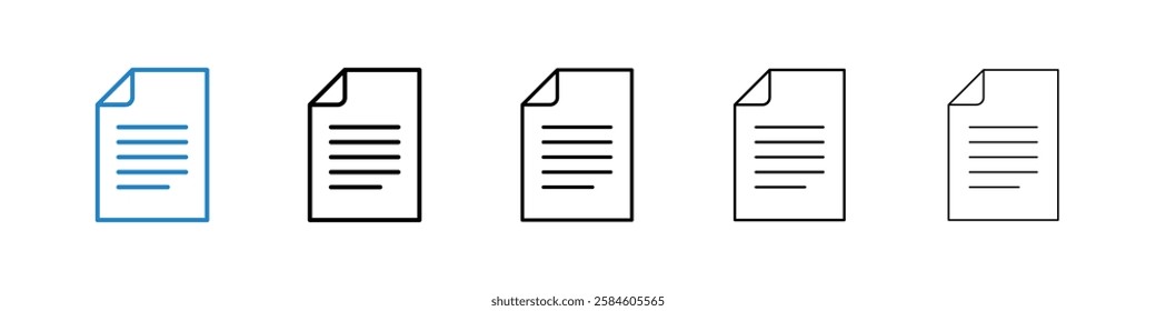Document icons in five different stroke sizes