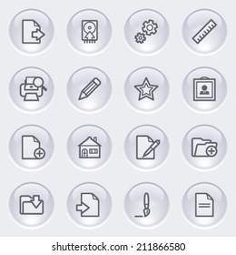 Document icons with glossy buttons on gray background.