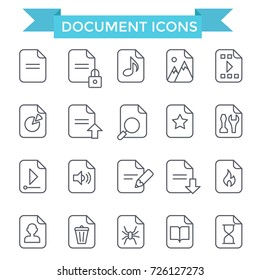 Document icons, line flat design