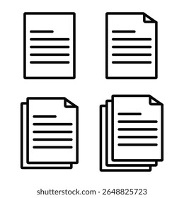 Document icons. Line paper symbol with single and multiple page. Transparent background. For Mobile and Web. Contains such icons as Document, File, Communication, Resume file, Note.Vector illustration