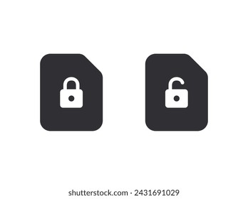 Document icons. Lock icon. Unlock file. Secret document. Padlock icon. Document protection. Information hiding. Data protection. File lock. Profile protection. Personal document. Closed profile. 