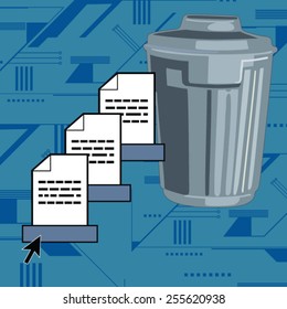 Document icons next to trash can
