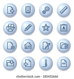 Document icons on blue buttons.