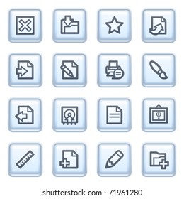 Document icons on blue buttons.