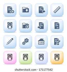 Document icons on color buttons.
