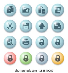 Document icons on color buttons.