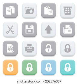 Document icons on color buttons.