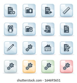 Document icons on color plastics buttons.