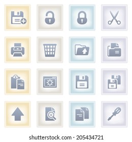 Document icons on colored paper.