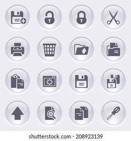 Document icons on glossy buttons.