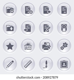 Document icons on glossy buttons.