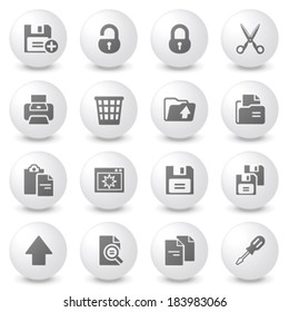 Document icons on gray buttons.