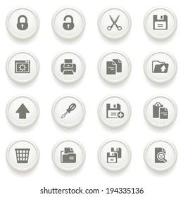 Document icons on gray buttons.