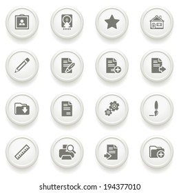 Document icons on gray buttons.