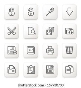 Document icons on white buttons.