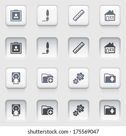 Document icons on white buttons.