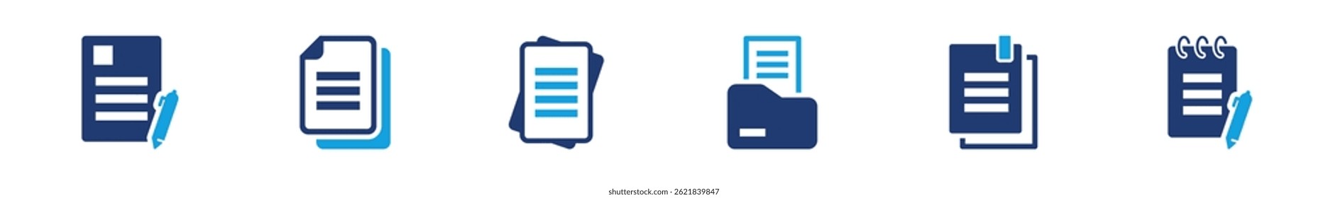 Document icons pack in solid style including writing paper, files, folder archive, editable notes, and official documentation elements.