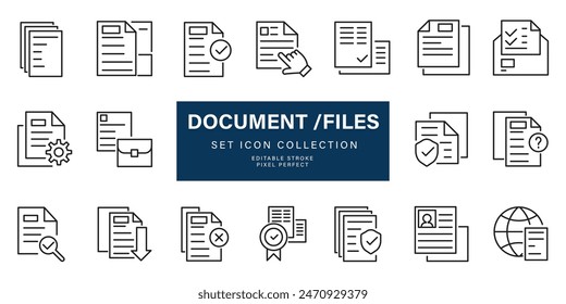 Dokumentensymbole, Papier- und DateisymbolSet. Kollektion von Dokumentensymbolen, Vektorgrafik von Papierdokumenten und Dateien