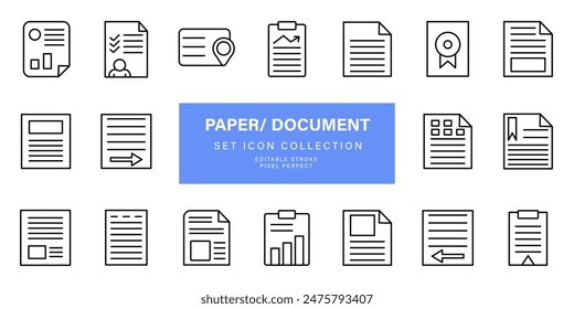 document icons , paper and file icon set. Collection of document icons , paper and file vector icon set