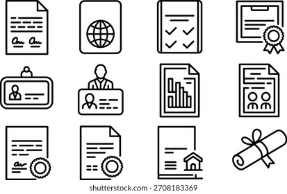 Ícones de documento identificação passaporte certificado gráfico casa vetor.