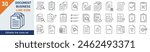 Document icons Pixel perfect. Document icon set. Set of 30 outline icons related to document, files, message, security. Linear icon collection. Editable stroke. Vector illustration.