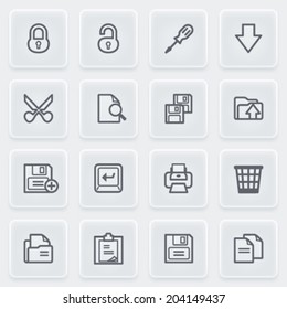 Document icons with plastics buttons on gray background.