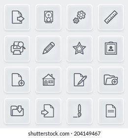 Document icons with plastics buttons on gray background.