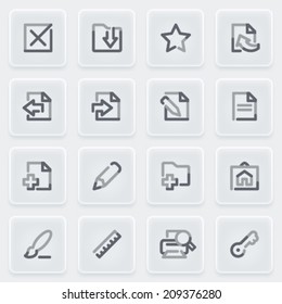 Document icons with plastics buttons on gray background.