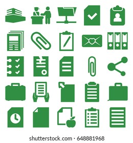 Document icons set. set of 25 document filled icons such as pass control, holding document, paper, paper and apple, love letter, share, file, checklist, case, newspaper