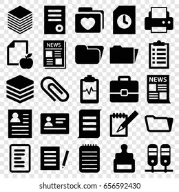 Document icons set. set of 25 document filled icons such as passport, stamp, document, printer, folder, paper and apple, heartbeat clipboard, folder with heart, news, notebook