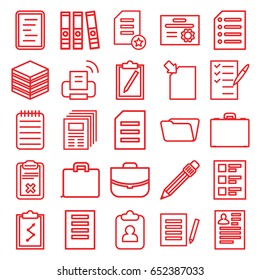 Document icons set. set of 25 document outline icons such as resume, case, folder, check list, notebook, pen, clipboard, checklist, paper, printer, diploma, archive