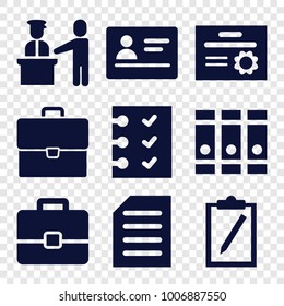 Document icons. set of 9 editable filled document icons such as passport, binder, clipboard, case, document, checklist, diploma