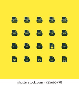 Document Icons Set. Collection Of Backup, Ico, Xml And Other Elements. Also Includes Symbols Such As Configuration, Presentation, Database.