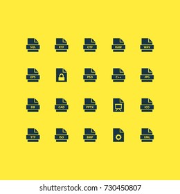 Document Icons Set. Collection Of Database, C++, Shape And Other Elements. Also Includes Symbols Such As Raw, Backup, Bitmap.